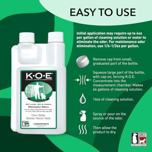 Odorcide, Thornell KOE Kennel Odor Eliminator Concentrate, Great for Cages, Runs, Floors & More, Pet Odor Eliminator for Home & Kennel w/Safe, Non-Enzymatic Formula, 16 oz, White – Not A Spray Bottle