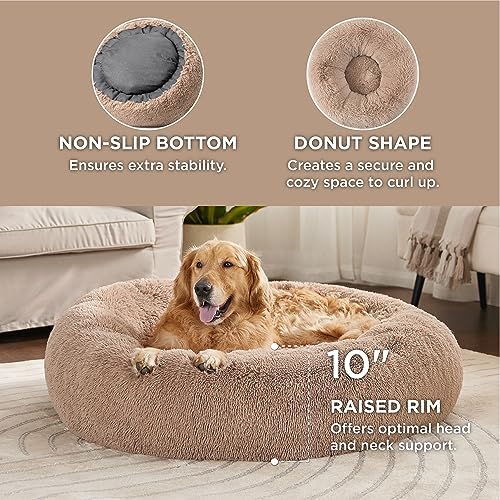 Bedsure Calming XL Dog Bed Donut Washable Extra Large Pet Bed,45ins Camel