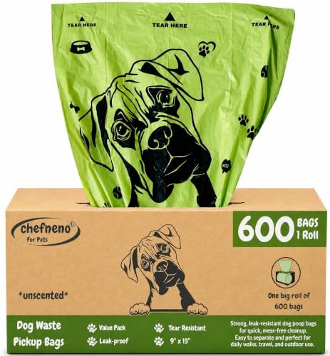 Dog Poop Bags One Big Roll (600 ct.) Doggy Poop Bags Pet Waste Pickup Bag Cat Waste Disposal Bags (1 Roll, 600 Bags)