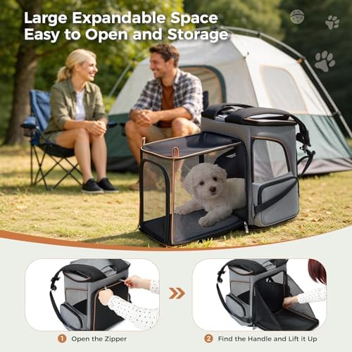 Lekereise Cat Backpack Expandable Pet Carrier Backpack for Small Cats and Dogs, Foldable Dog Carrier Backpack with Inner Safety Leash, Grey