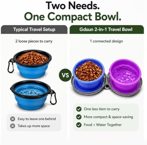 2-in-1 Collapsible Dog Travel Bowl Portable Silicone Carabiner