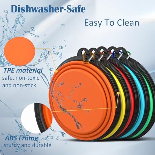 Collapsible Dog Bowls [5 Pack] 13 oz, Travel Dog Bowls, Pet Bowl Portable Foldable Water Food Feeding Dishes with Carabiner Clip for Traveling Hiking Walking