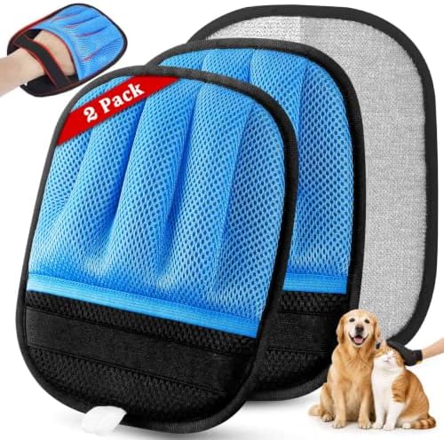 SUETT 2-Pack Pet Hair Removal Gloves, Reusable Five-Finger Grooming Gloves for Dogs and Cats, Removes Pet Hair from Clothes, Sofas, Carpets, and Car Seats, Blue