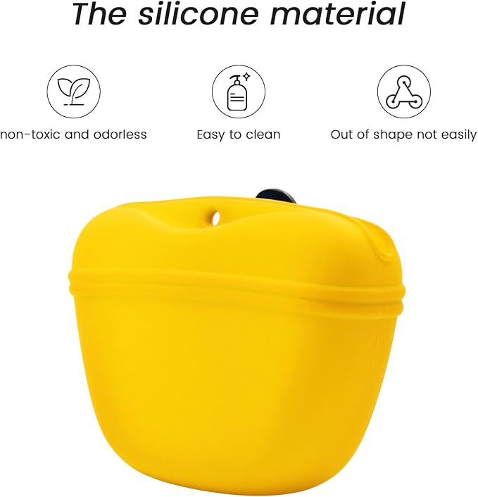 AUDWUD Silicone Dog Treat Pouch with Clicker Magnetic Closure Secure Clip | Upgraded clip keeps your treat pouch secure during training.Magnetic closure allows fast one hand access.Includes dog click
