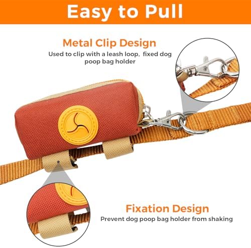 Dog Poop Bag Holder for Leash, Large-Capacity Canvas Pouch, Brown