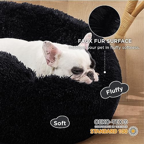 Bedsure Calming Small Dog Bed Donut Washable Cat＆Puppy Bed,23 inches Black