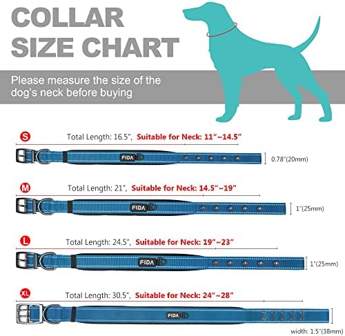 Fida Heavy Duty Dog Collar for Medium Dogs with Metal Belt Buckle, Blue
