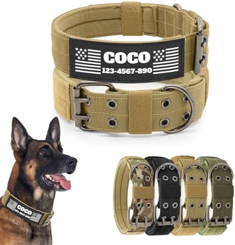 Tactical Dog Collar with Name Patches, Khaki: XL