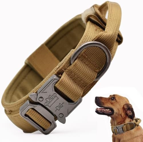 Tactical Dog Collar, Adjustable Military Training Nylon Pet Collar,Brown XL