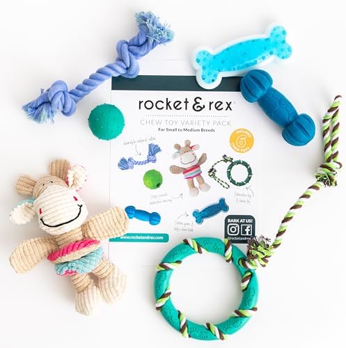 rocket & rex Puppy Chew Toys for Teething, Natural Rubber Set (6pk)