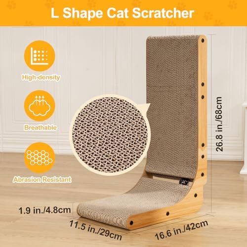 Poils bebe L Shape Cat Scratcher, 26.8 Inch Cat Scratchers for Indoor Cats