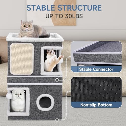 Shikha 2 Story Cat House beds for Indoor Cats with Scratch Pads Grey