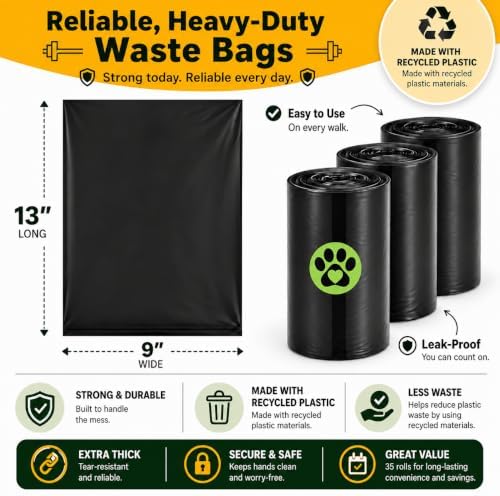 Dog Poop Black Bags with Dispenser (700 Bags) doggy poop bags Pickup Bag 35 Refill Rolls Dog Waste Bags Cat Litter & Poop Bags (35 Rolls, Uscented)