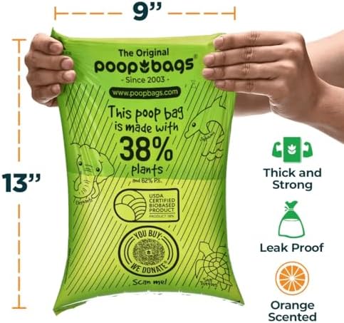 The Original Poop Bags® Dog Poop Bags Rolls – Orange Scented, 38% Plant-Based, USDA Certified, Heavy-Duty Poop Bags for Dogs, 960 Count