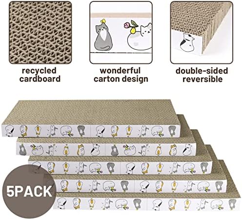 PatiencET Cardboard Cat Scratcher 5 Pack, Cat Scratching Board with Catnips
