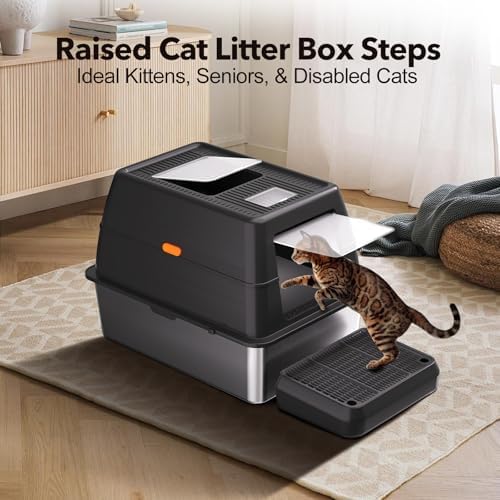 Large Litter Box Step, Litter Box Ramp 16"x11" Litter Catcher Mat, Double Layer Anti-Tracking & Easy Clean, Ideal for Kitten & Elderly Cats Ramp