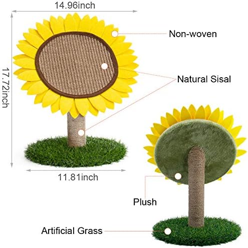 Cat Scratching Posts for Indoor Cats, Cute Flower Cat Tree, Sunflower Scratcher Pad, Kitten Claw Scratch Board with Natural Sisal, Kitty Scratching Tower Furniture Interactive Activity Center Toy
