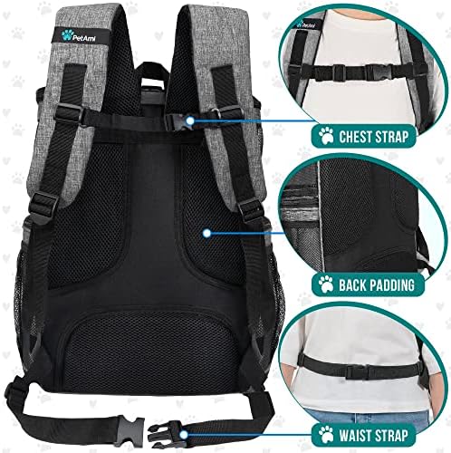 PetAmi Dog Backpack Carrier, Airline Approved 4-Way Entry Cat Bag, Gray