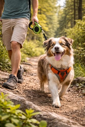 Retractable Dog Leash 16.5 ft Heavy Duty with One-Button Brake & Lock, Tangle-Free Swivel Hook, Comfortable Anti-Slip Handle for Small & Medium Dogs (Green and Black)