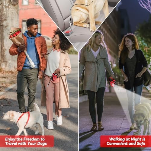 26ft Retractable Dog Leash for Large Dogs Up to 110lbs, with LED Light