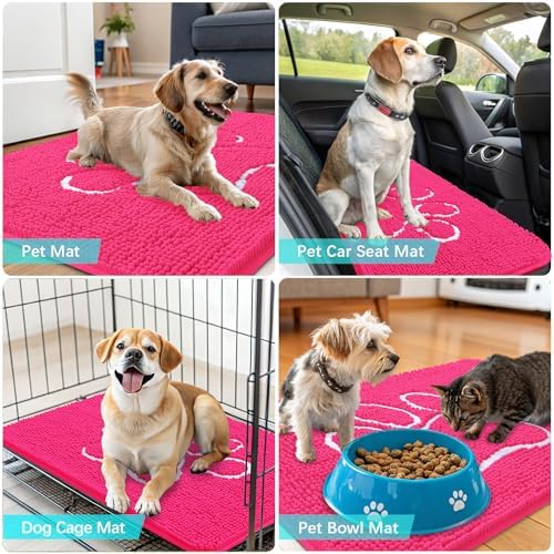 OLANLY Dog Door Mat for Muddy Paws 30x20, Paw Print Design Chenille Mud Mat