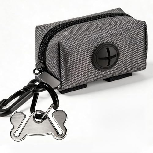 Dog Waste Bag Dispenser Pet Poop Bags Holder for Doggie Waste Bags Dispensers Soft Fabric Zipper Small Doggy Puppy Pouch for Leash Accessory Attachment with Carrier,Grey