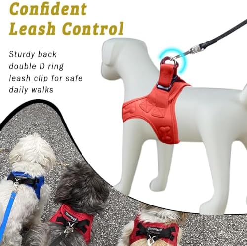 Comfort Fit Dog Harness Step in No Pull Harness for Small Medium Sized Dogs Soft Padded No Escape Harness Adjustable Easy Buckle with Leash Attachment D-Ring Extra Comfort Inside Velvet Plush XS Red