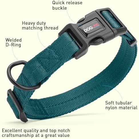 Dogline Dark Teal Nylon Collar (W: 1" L: 16"-24")