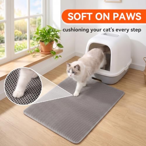 Cat Litter Mat, Double Layer Litter Trapping Mat, Gray (24" x 15")
