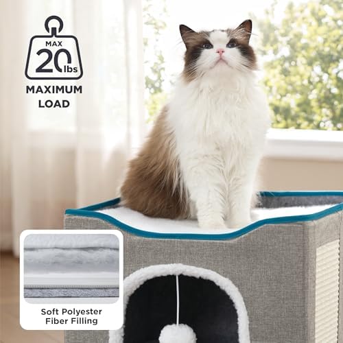 Bedsure Cat House Bed for Indoor Cats with Fluffy Ball and Scratch Pad