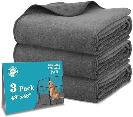Bunlitent Washable Pee Pads for Dogs, 48'' x 48'', 3 Packs, Grey, Quick-Dry