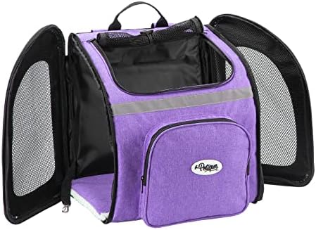 Petique The Backpacker Pet Carrier - Coral: for Small Dogs/Cats/Pets, Storage Pocket, Luggage Handle Slit, Leash Inside, Adjustable Straps, Reversible Mat, 3 Entryways, Folds Flat, Reflective Strip
