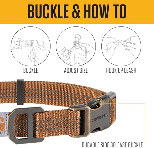 Carhartt Fully Adjustable Nylon Webbing Collars for Dogs, Reflective Stitching for Visibility, Black (Nylon Webbing), Large