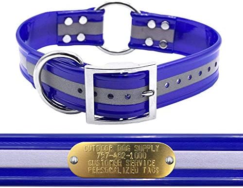 ReflectiveD & Center Ring 1.5" Dog Collar w Custom Nametag, Dark Blue
