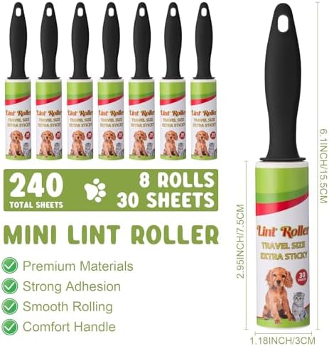 Hushee 8 Pcs Mini Lint Roller for Travel, Portable Pet Hair Remover