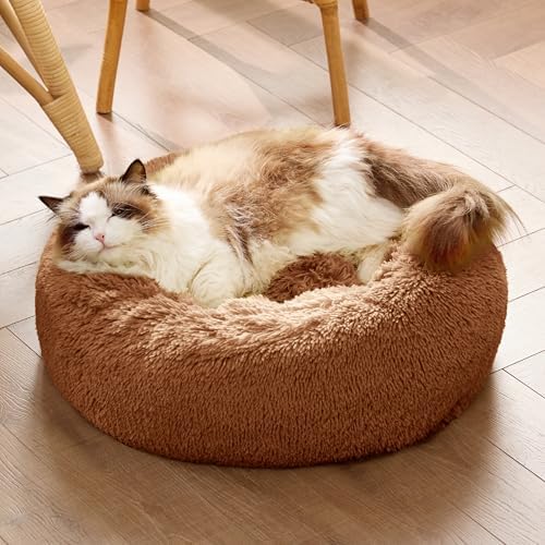 Bedsure Calming Cat Beds Donut Round Washable Kitten Bed,20 inches Copper