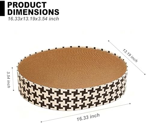 2-in-1 Cat Scratcher Cardboard Bed, Round Cat Scratching Pad Bowl for Indoor Cats, Durable Corrugated Circle Cat Scratcher Lounge, Cozy Oval Cat Scratch Bed Furniture for Kittens & Medium Size Cats