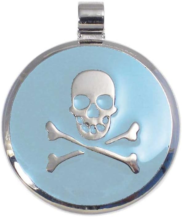 LuckyPet Pet ID Tag - Skull & Crossbones Jewelry Tag - Dog Tags & Cat Tags - Custom Engraved on Back Side - Size: Small, Color: LightBlue