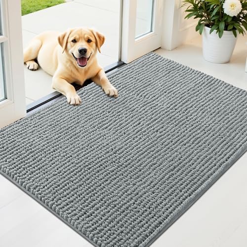 OLANLY Dog Door Mat for Muddy Paws 44x32, Extra Absorbent Chenille Mud Mat
