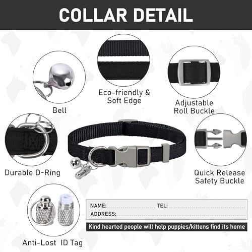 GAMUDA Small Dog Harness Collar and Leash Set, Step in No Chock No Pull Linen Fabric Soft Mesh Dog Vest Harnesses Reflective for Dogs Puppy Cats Kitten Rabbit (Black, XL)