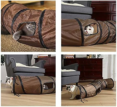 Andiker Cat Tunnel, S-Shape Cat Tube Collapsible Kitten Play Toy with 2 Side Holes for Kitten Exercising Hiding Training and Running Cats Toy for Indoor Cats(Brown)