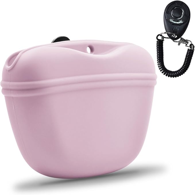 AUDWUD Silicone Dog Treat Pouch with Clicker Magnetic Closure Secure Clip | Upgraded clip keeps your treat pouch secure during training.Magnetic closure allows fast one hand access.Includes dog click