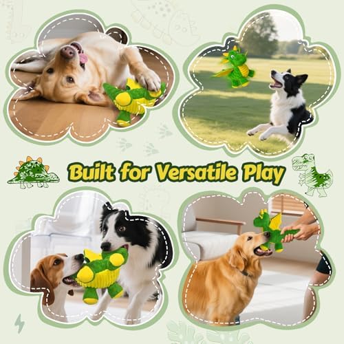 Squeaky Dog Toy - Plush Dragon with 5 Squeakers and Crinkle Wings