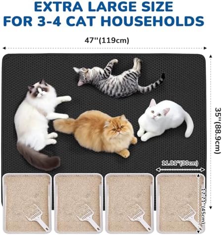 BurgeonNest Cat Litter Mat 47" x 35", Washable Urine-Proof Non-Slip Black