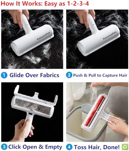 Pawsome Pets Pet Hair Remover Gift Set Reusable Lint Roller Cat and Dog Hair Remover for Furniture, Couch, Carpet, Clothing and Bedding - Portable, Multi-Surface Fur Removal Tool
