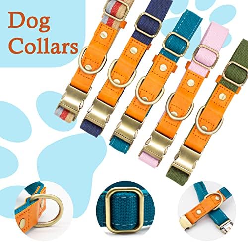 Canvas Nylon Dog Collar Durable and Adjustable Classic Pet Collars with Quick-Release Metal Buckle and D-Ring for Small Medium Large Boy and Girl Dogs (S, Lake Blue)