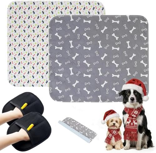 Puppy Pee Pads with Pheromones, Washable Puppy Training Pads for Dogs Reusable Puppy Potty Pads for Dogs and Cats(with Pet Hair Removal Gloves)