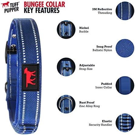 Tuff Pupper Heavy Duty Dog Collar with Handle | Ballistic Nylon Heavy Duty Collar | Padded Reflective Dog Collar with Adjustable Stainless Steel Hardware | Convenient Sizing for All Breeds