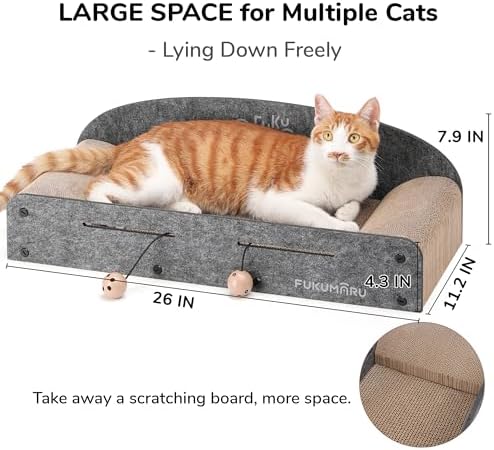 FUKUMARU Large Cat Scratcher Bed, 26 Inch Cat Scratching Bed Sofa Indoor