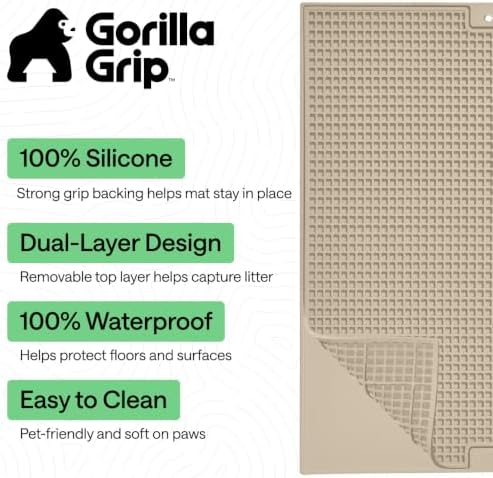 GORILLA GRIP Cat Litter Box Mat, Dual Layer Silicone Tray, 30x24, Beige
